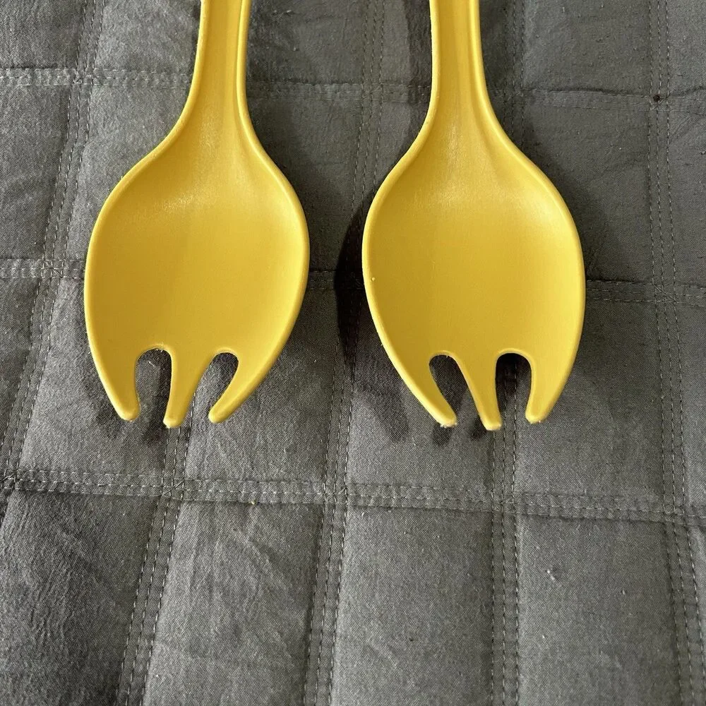 Vintage Tupperware Salad Serving Utensils 12'' Fork Spoon Set of 2 Harvest Gold